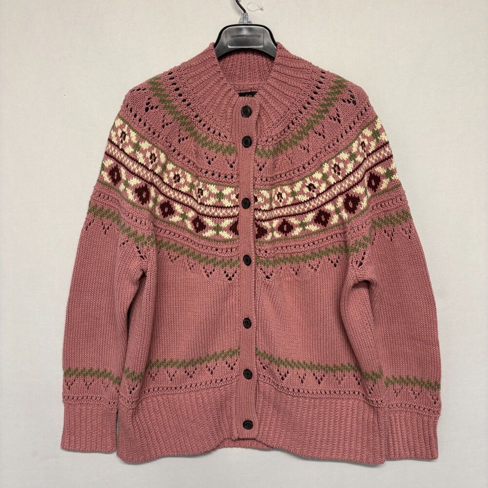 LL Bean Signature Women Cotton Fair Isle Cardigan Sweater 2XP 2X Petite D130 -29